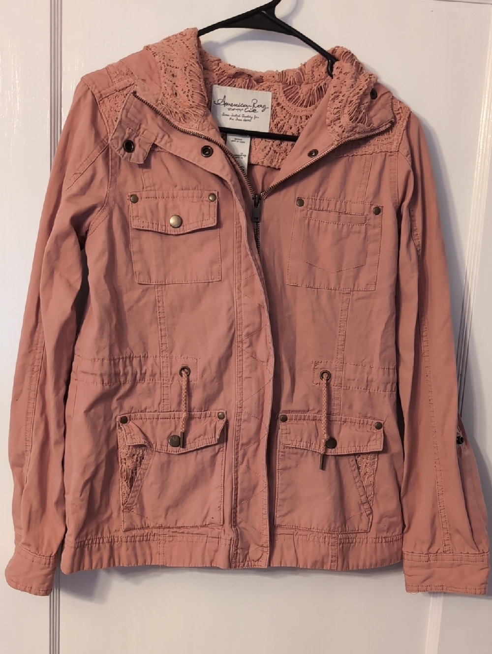 American Rag Pink Utility Jacket with Lace Hood
